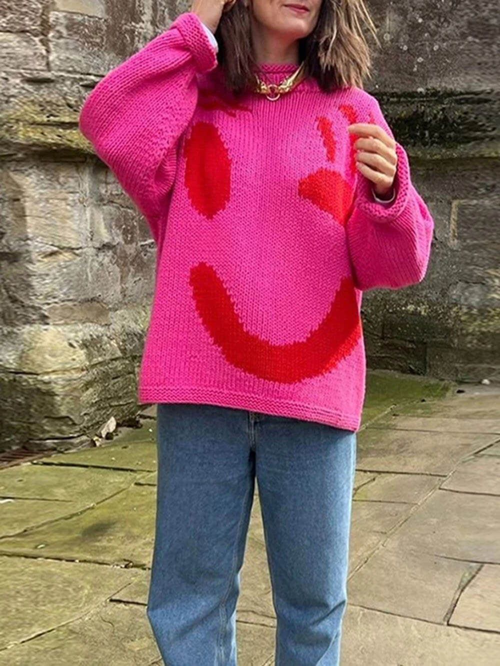 Women's Sweater – Knitted – Oversized Fit – Long – Abstract Intarsia Pattern
