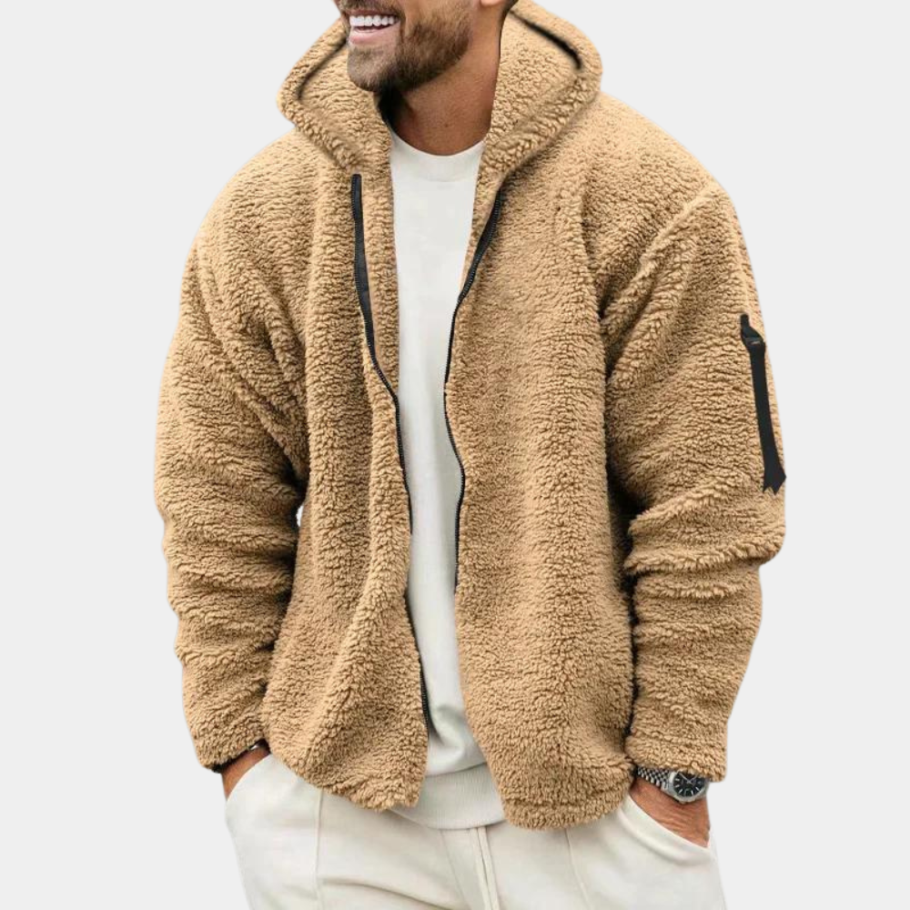 Men's Hoodie – Sherpa Fleece – Relaxed Fit – Zipper – Ribbed Cuffs
