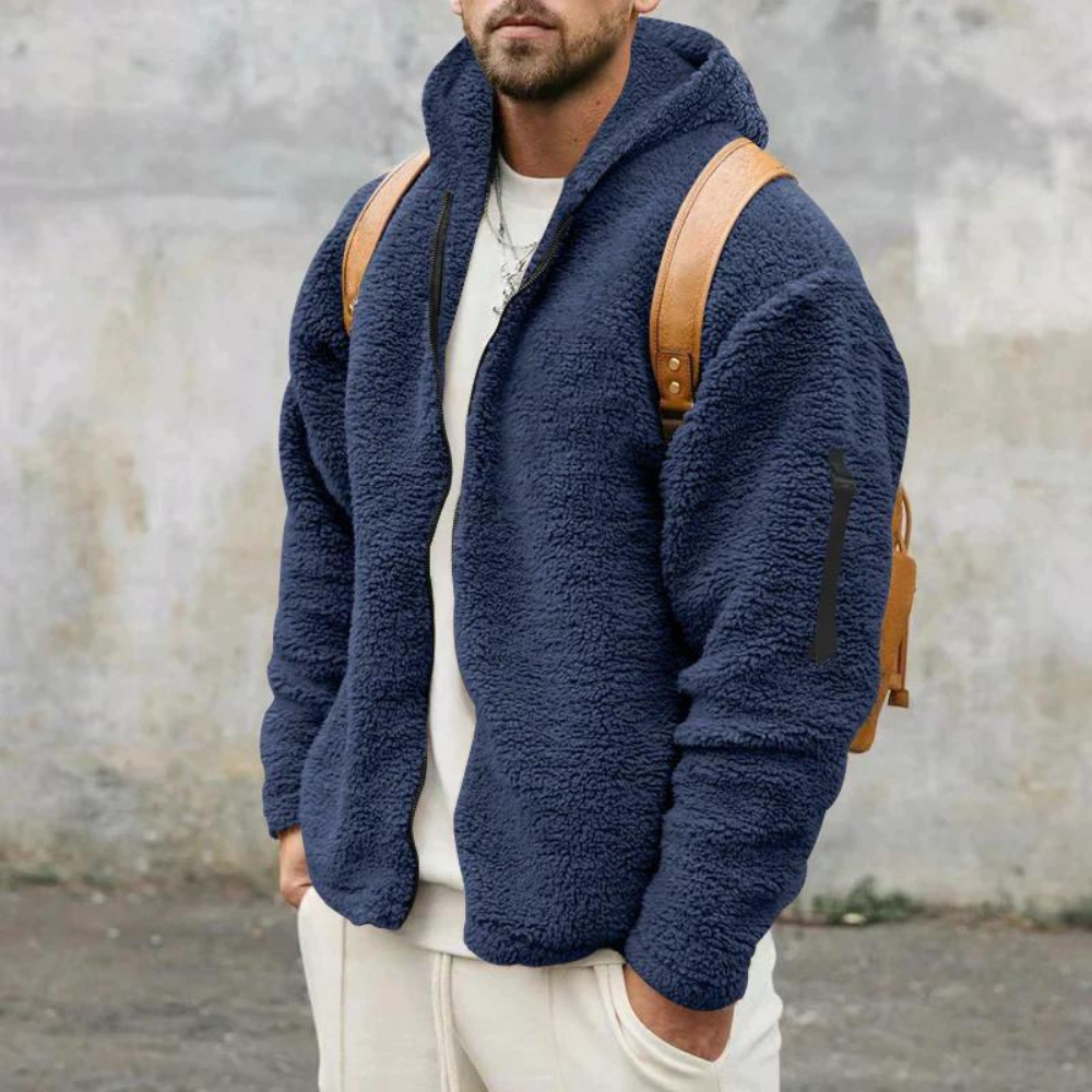 Men's Hoodie – Sherpa Fleece – Relaxed Fit – Zipper – Ribbed Cuffs