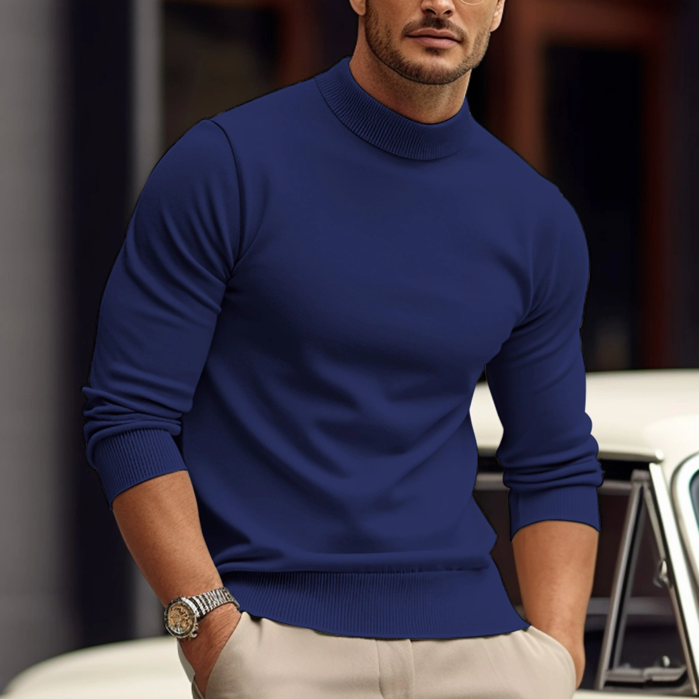 Men's Sweater – Slim Fit – Soft Cotton – Ribbed Round Neck – Long-Sleeved Casual