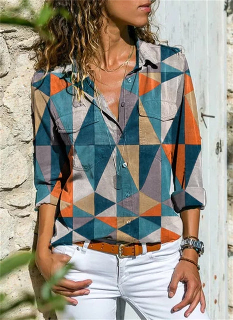 Women's Blouse – Relaxed Fit – Breathable Fabric – Rolled-Up Sleeves – Floral Print