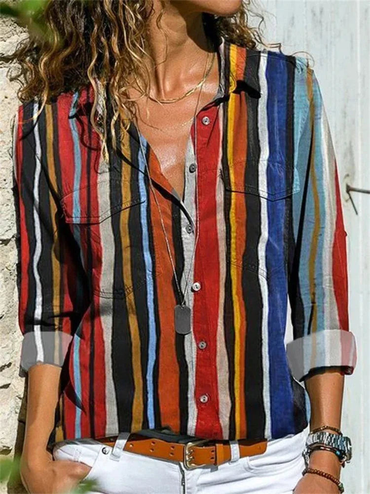 Women's Blouse – Relaxed Fit – Breathable Fabric – Rolled-Up Sleeves – Floral Print