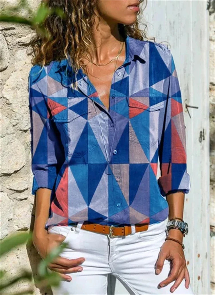 Women's Blouse – Relaxed Fit – Breathable Fabric – Rolled-Up Sleeves – Floral Print