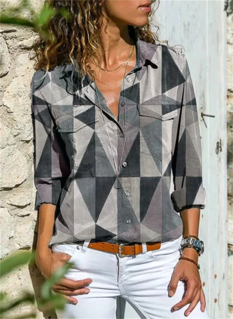Women's Blouse – Relaxed Fit – Breathable Fabric – Rolled-Up Sleeves – Floral Print