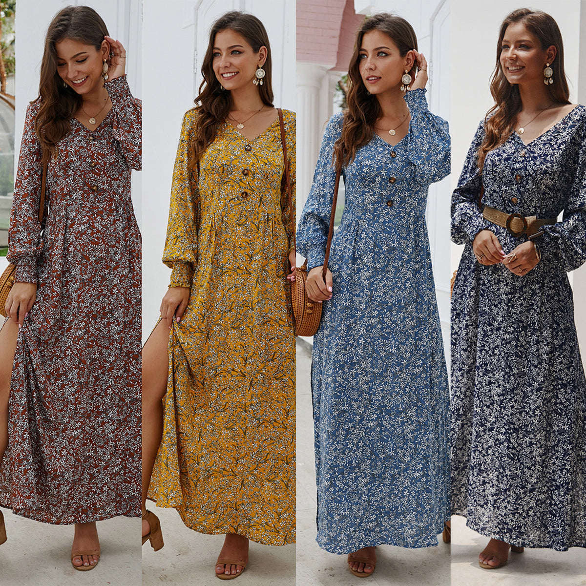 Elena - Long designer dress with side pleats