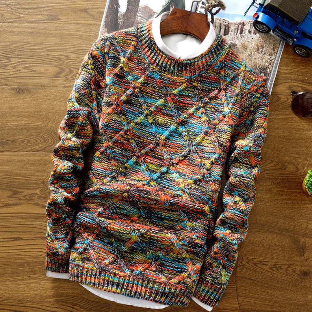 Men's Sweater – Regular Fit – Heavy Knit – Diamond Pattern – Soft Cotton Blend