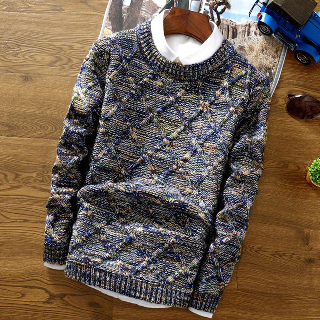 Men's Sweater – Regular Fit – Heavy Knit – Diamond Pattern – Soft Cotton Blend