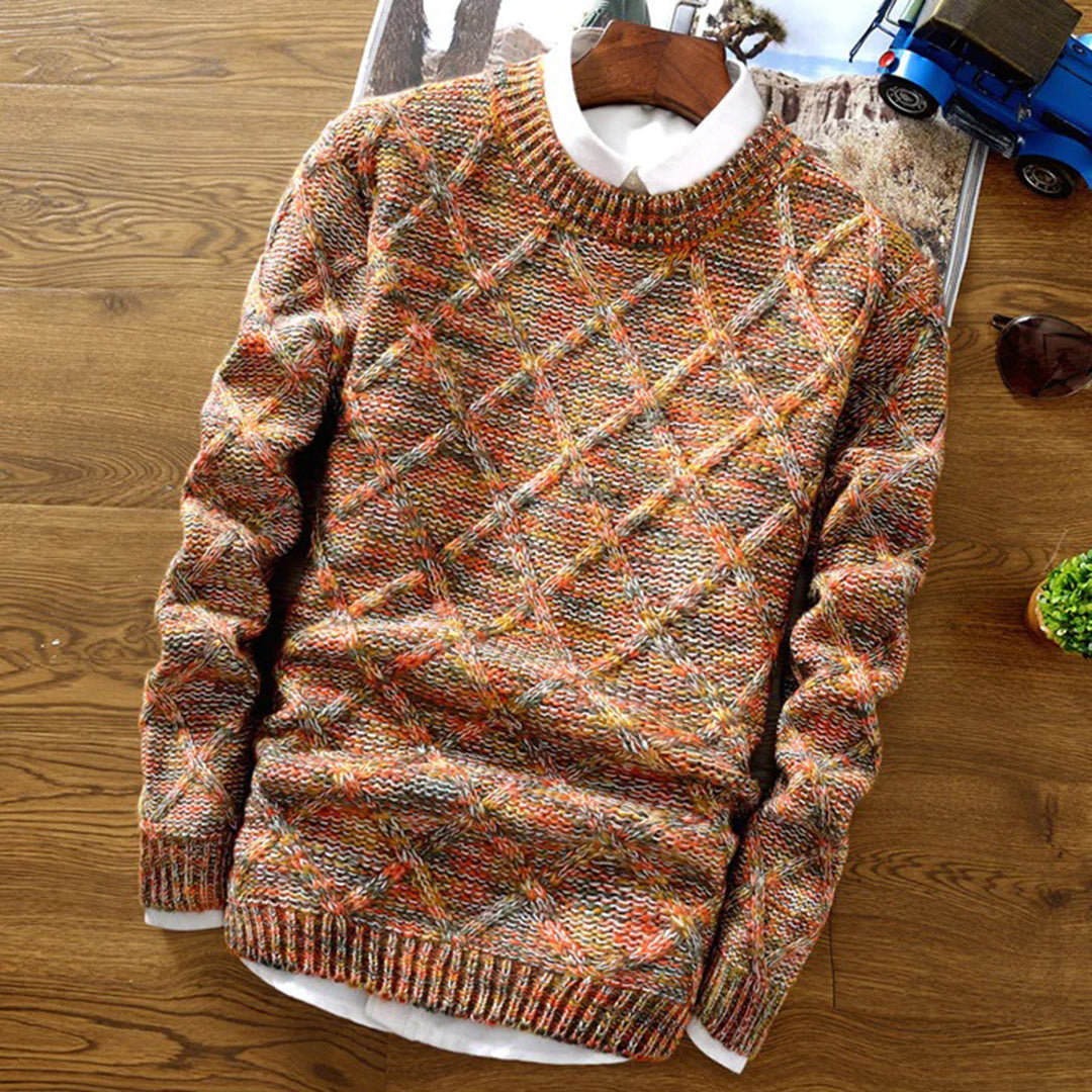 Men's Sweater – Regular Fit – Heavy Knit – Diamond Pattern – Soft Cotton Blend
