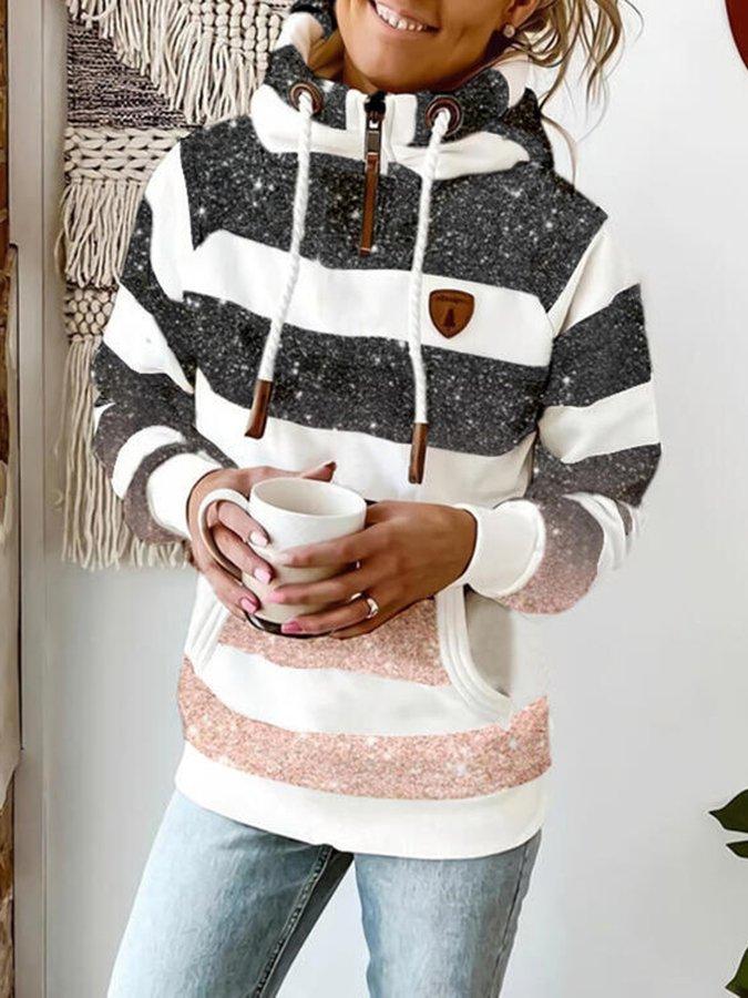 Women's Hoodie – Comfortable with Kangaroo Pocket – Adjustable Hood – Striped Design