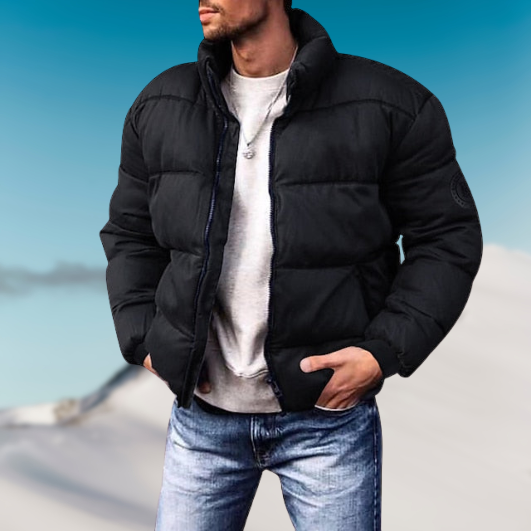 Men's Down Jacket – Padded Fit – High Collar – Ribbed Cuffs – Casual Jacket