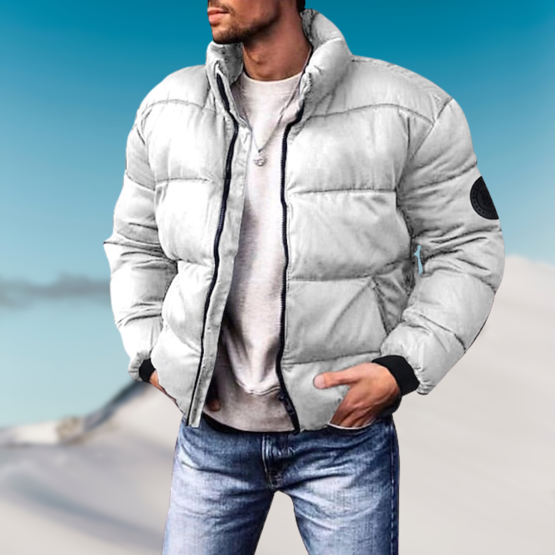 Men's Down Jacket – Padded Fit – High Collar – Ribbed Cuffs – Casual Jacket