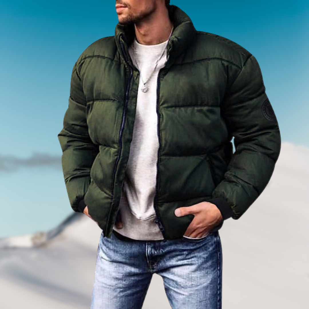 Men's Down Jacket – Padded Fit – High Collar – Ribbed Cuffs – Casual Jacket