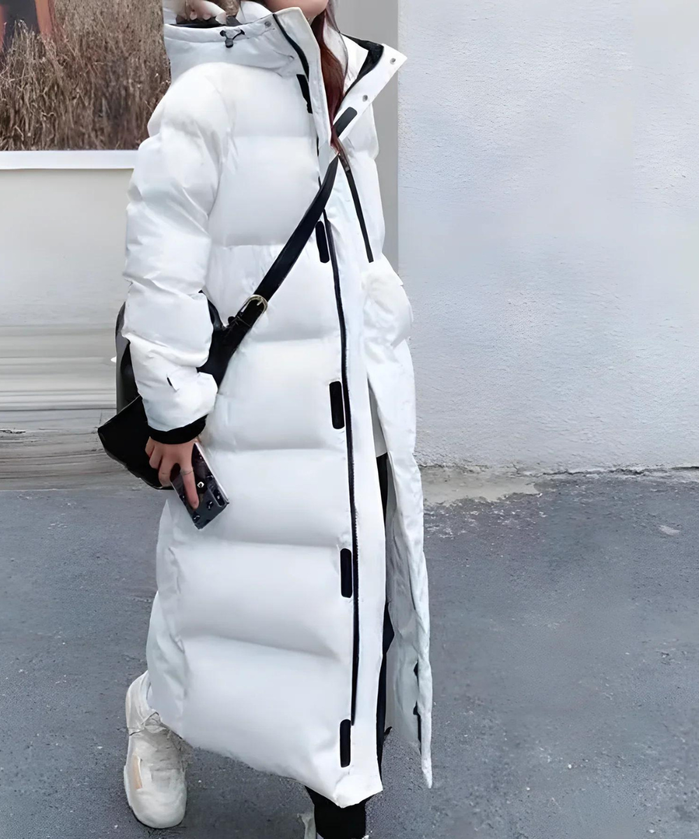 High Neck Long Down Jacket with Fixed Hood for Women