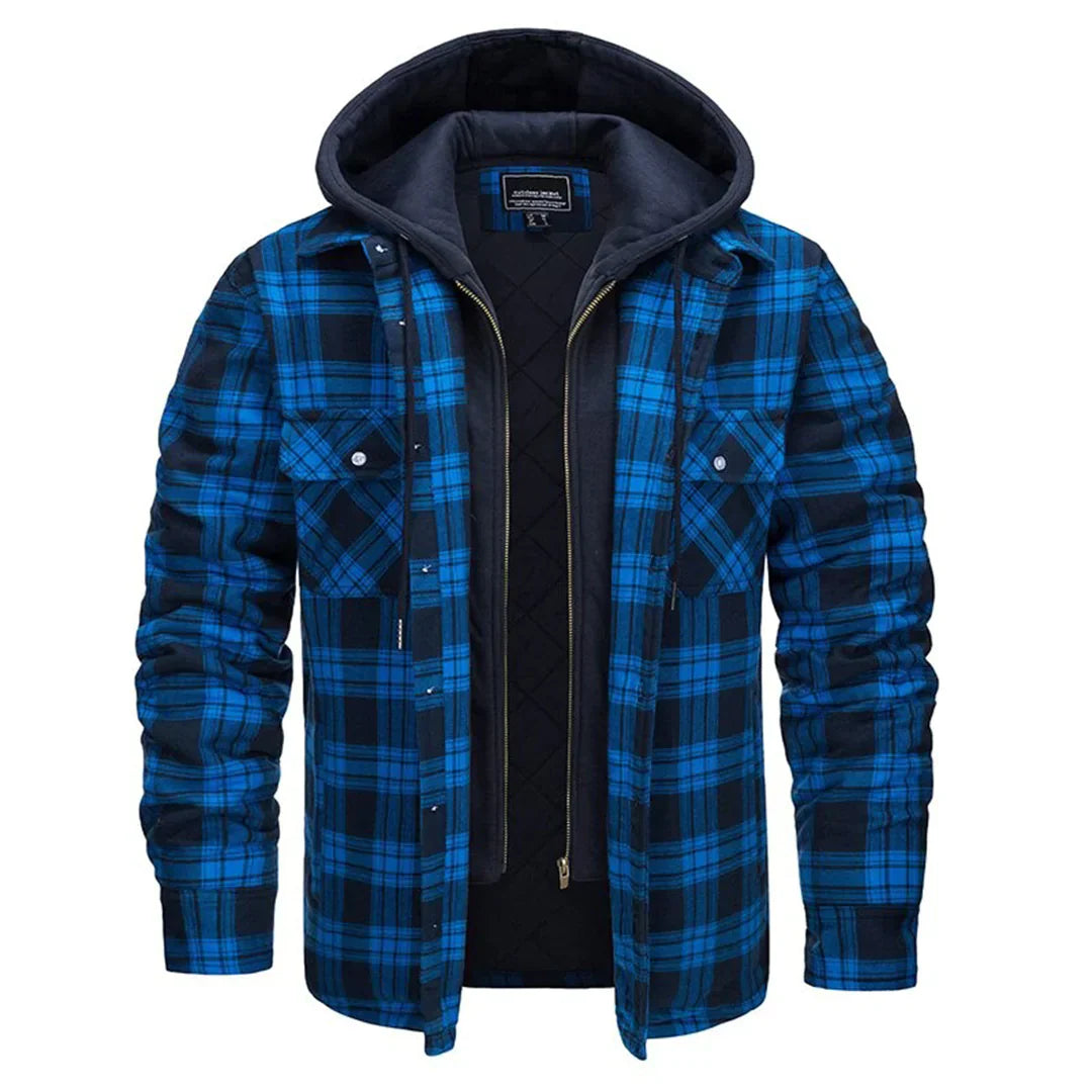 Men's Jacket with Hood – Relaxed Fit – Plaid Flannel – Quilted Lining