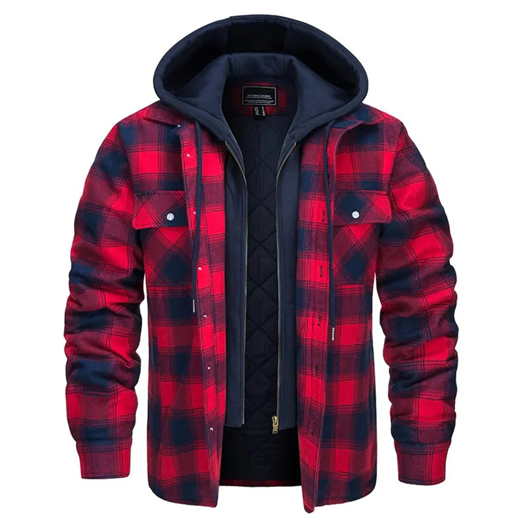Men's Jacket with Hood – Relaxed Fit – Plaid Flannel – Quilted Lining