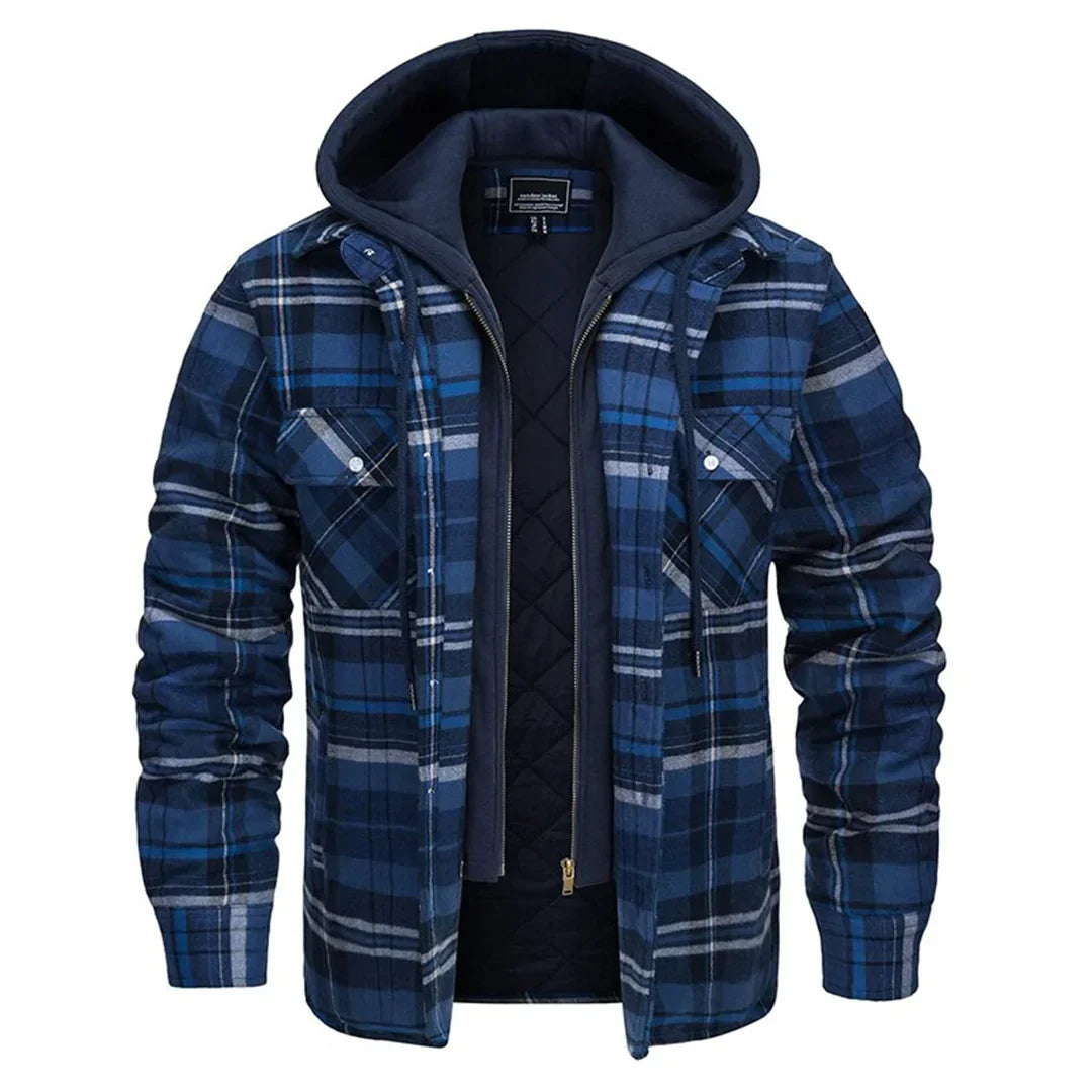 Men's Jacket with Hood – Relaxed Fit – Plaid Flannel – Quilted Lining