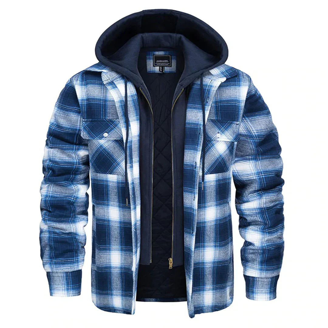 Men's Jacket with Hood – Relaxed Fit – Plaid Flannel – Quilted Lining