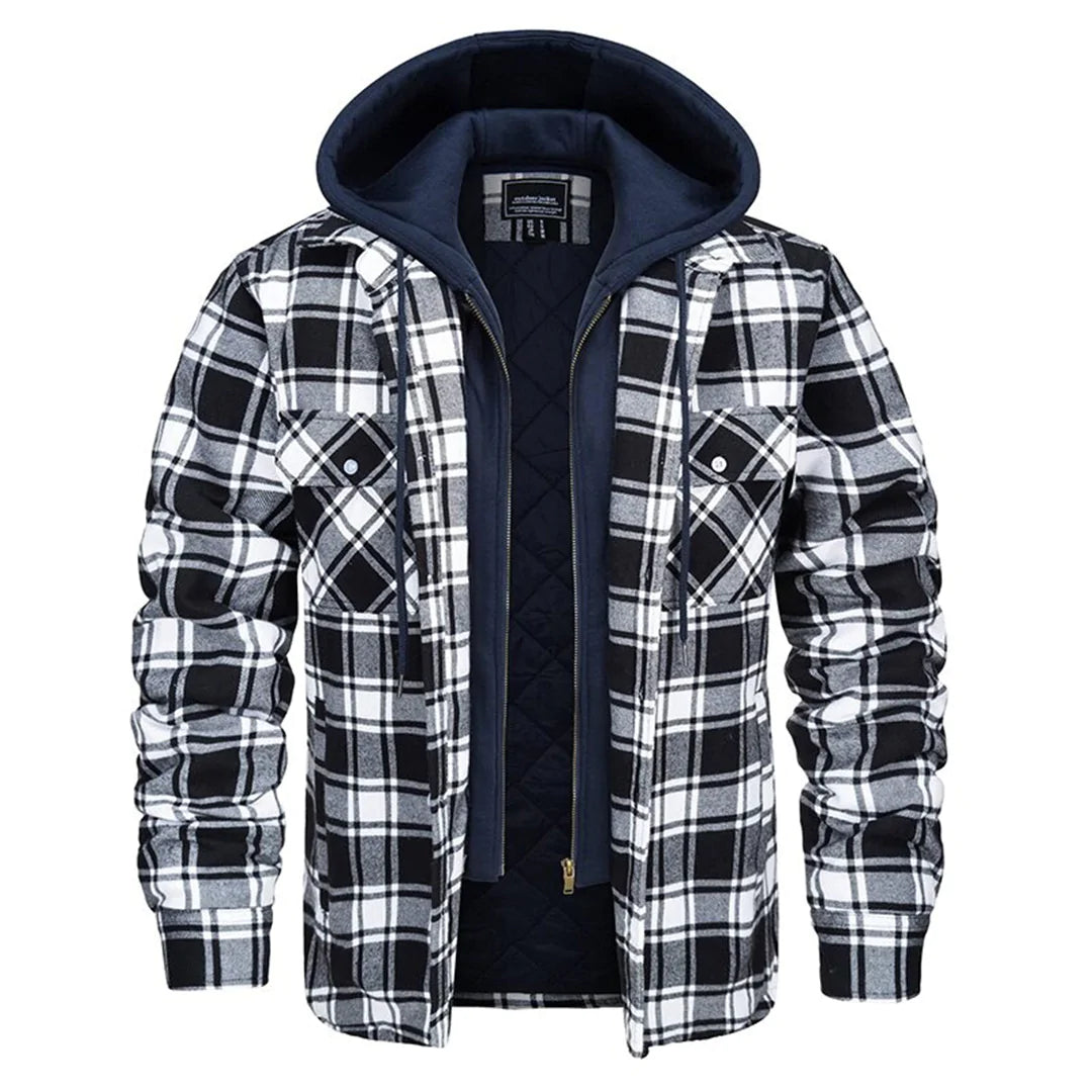 Men's Jacket with Hood – Relaxed Fit – Plaid Flannel – Quilted Lining