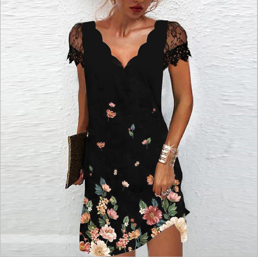 Dress for Women – Slim Fit – Elegant Style – Lace Sleeves – Sculpted Neckline
