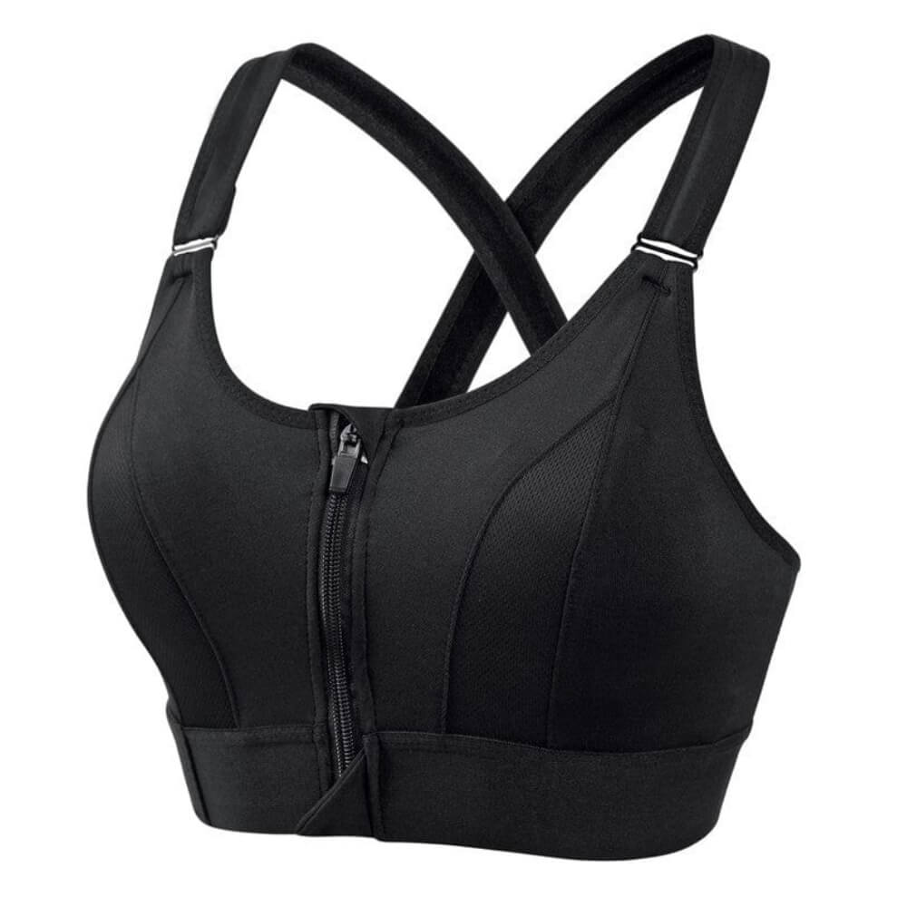 Women's Sports Bra – Long Fit – Front Zipper – Cross Back – Breathable Fabric