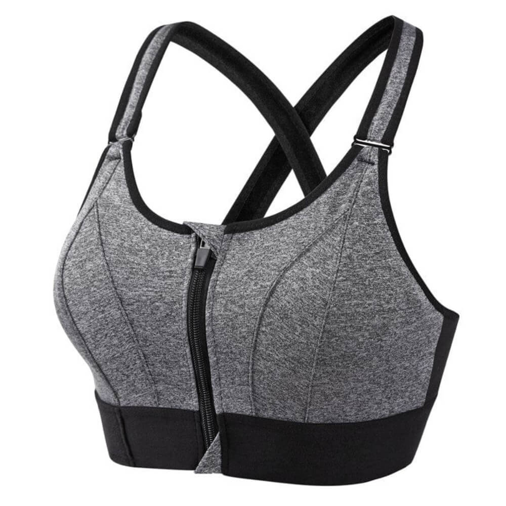 Women's Sports Bra – Long Fit – Front Zipper – Cross Back – Breathable Fabric