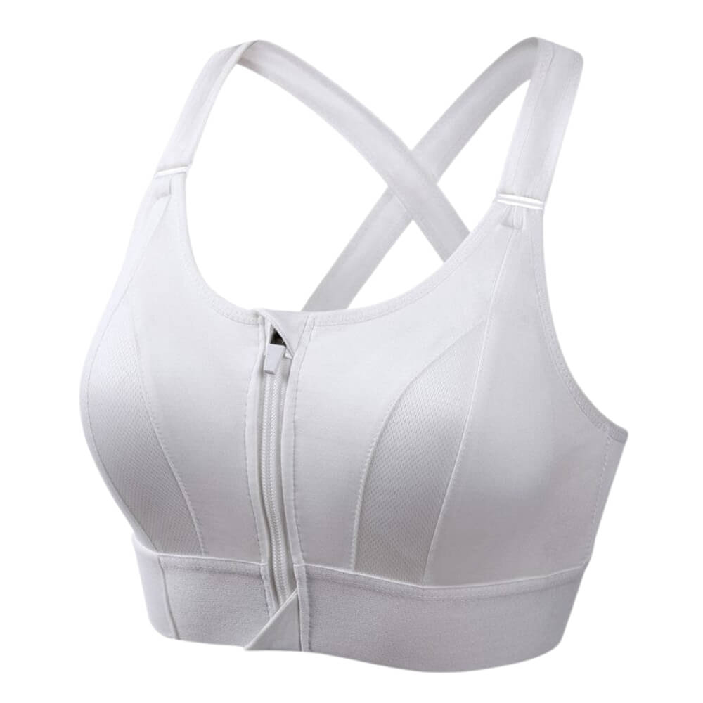 Women's Sports Bra – Long Fit – Front Zipper – Cross Back – Breathable Fabric