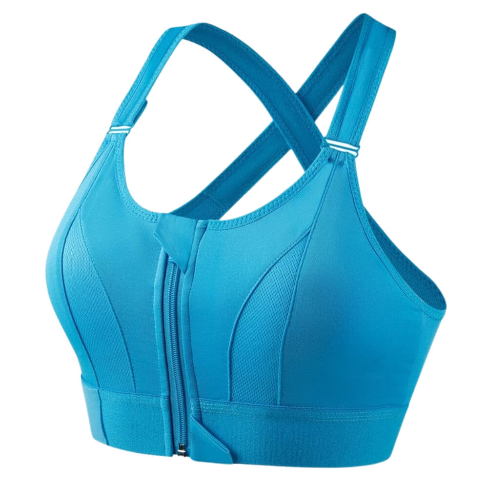 Women's Sports Bra – Long Fit – Front Zipper – Cross Back – Breathable Fabric