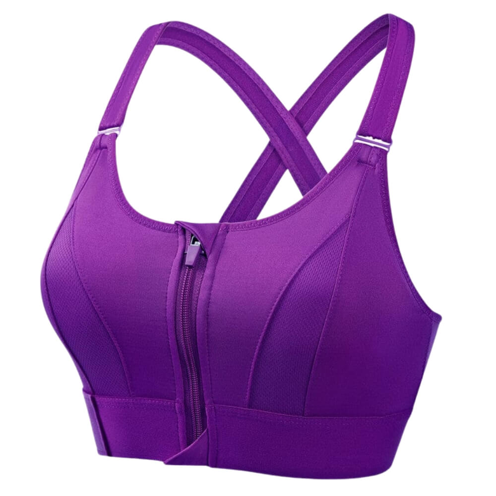 Women's Sports Bra – Long Fit – Front Zipper – Cross Back – Breathable Fabric