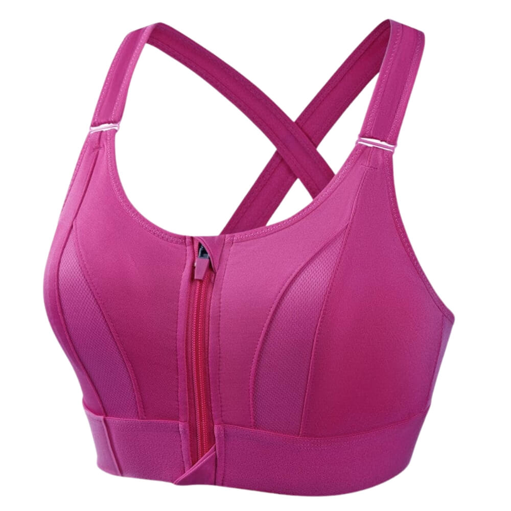Women's Sports Bra – Long Fit – Front Zipper – Cross Back – Breathable Fabric
