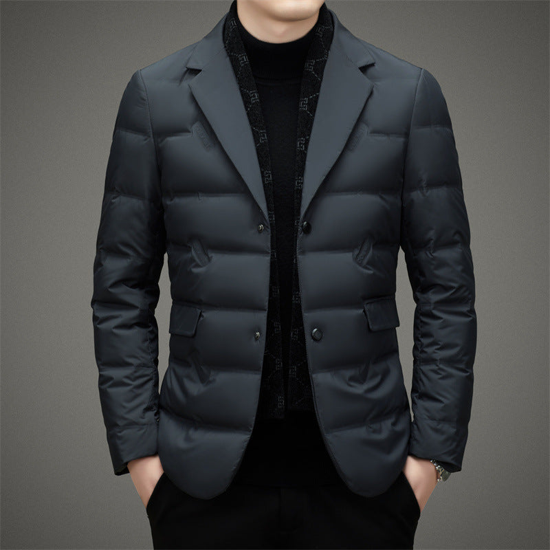 Men's Jacket – Down Jacket in Quilted Fabric – Tailored Fit – Double-Breasted – Mid-Length