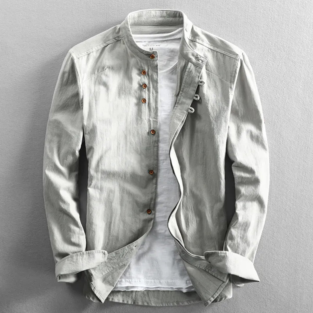Men's Shirt - Slim Fit - Long Sleeve with Mandarin Collar - Breathable and Stylish Design
