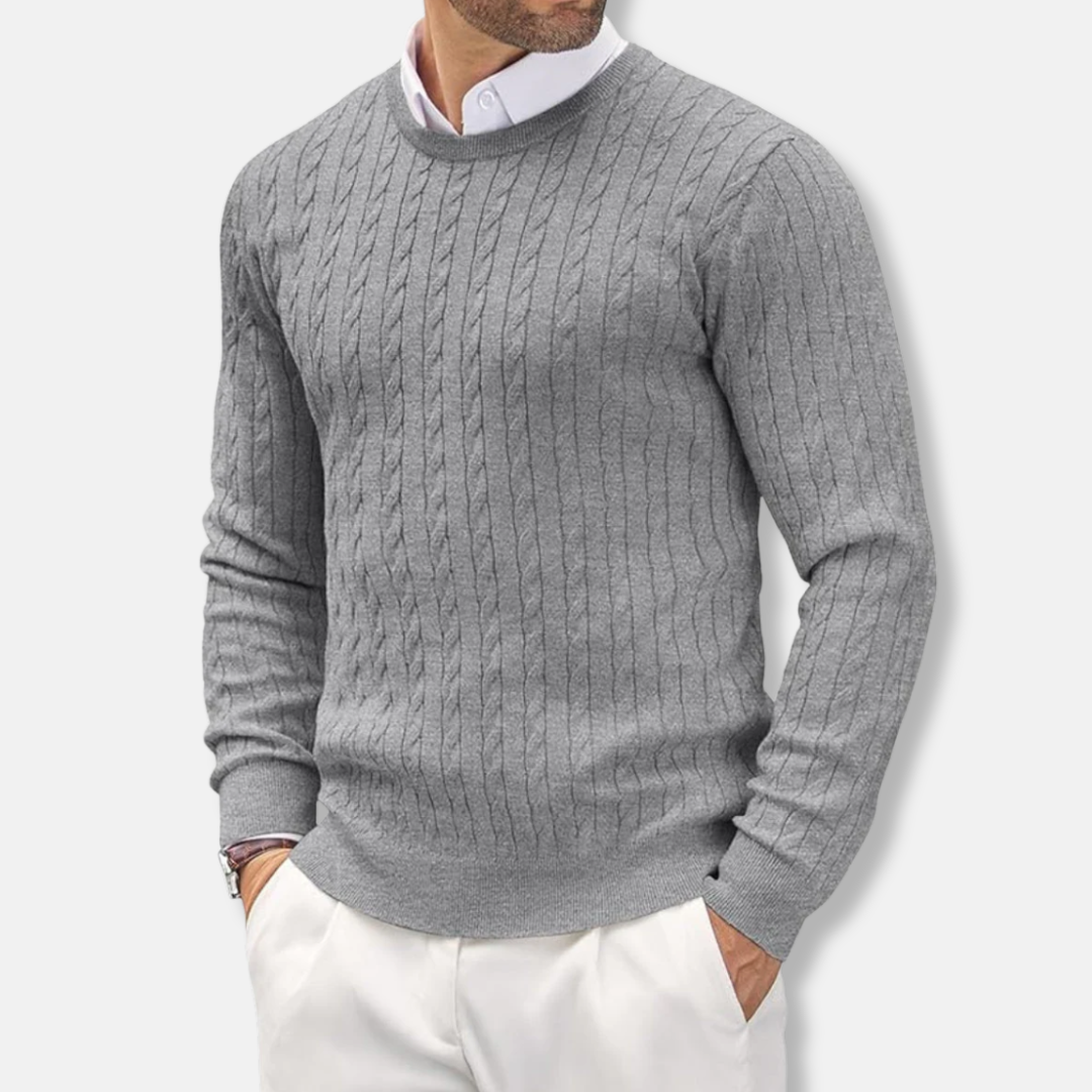 Men's Sweater – Slim Fit – Fine Knit – Round Neck – Cable Knit Structure