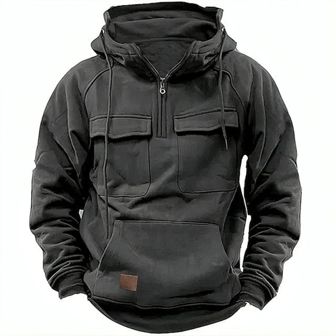 Men's Hoodie – Relaxed Fit – Half Zipper – Cotton Blend – Chest Pockets