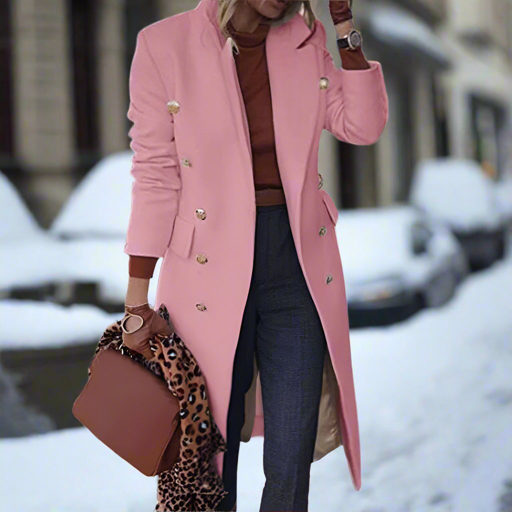 Women's Long Trench Coat - Double Breasted - Tailored Fit - Classic Collar