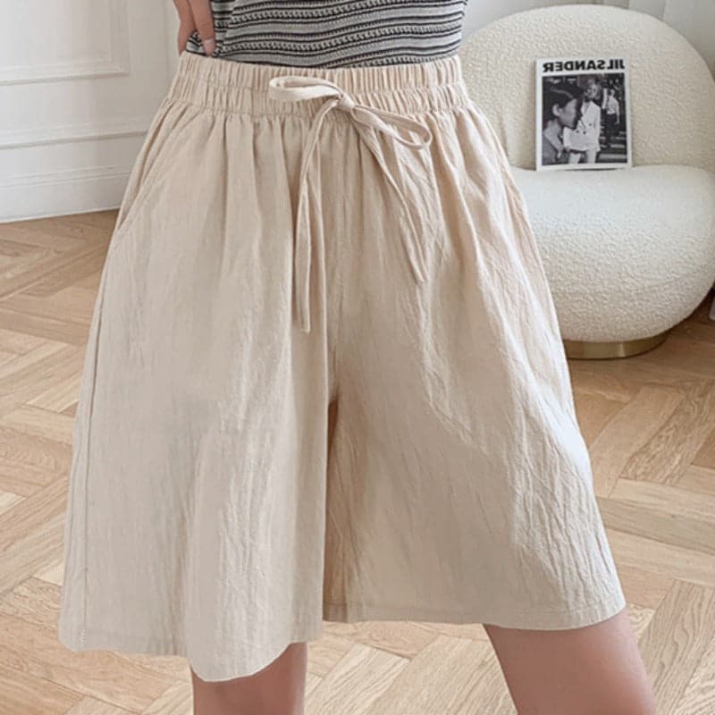 Women's Shorts to Knee – Relaxed Fit – Elastic and Drawstring – Natural Fibers