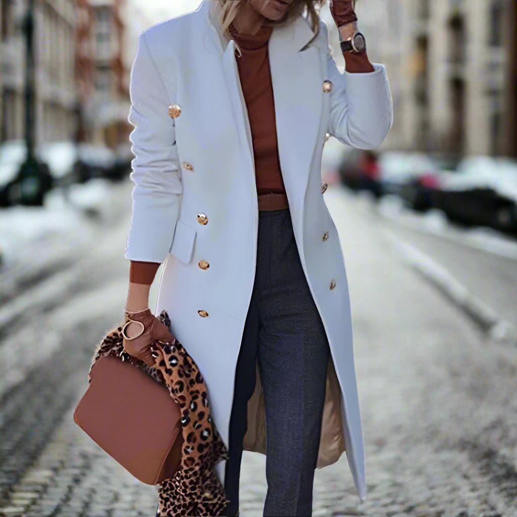 Women's Long Trench Coat - Double Breasted - Tailored Fit - Classic Collar