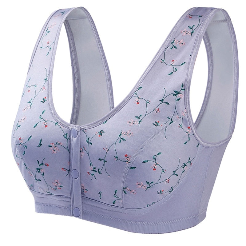 Women's Bralette – Soft Stretch Fit – Button Closure – Wireless Comfort – Floral Pattern