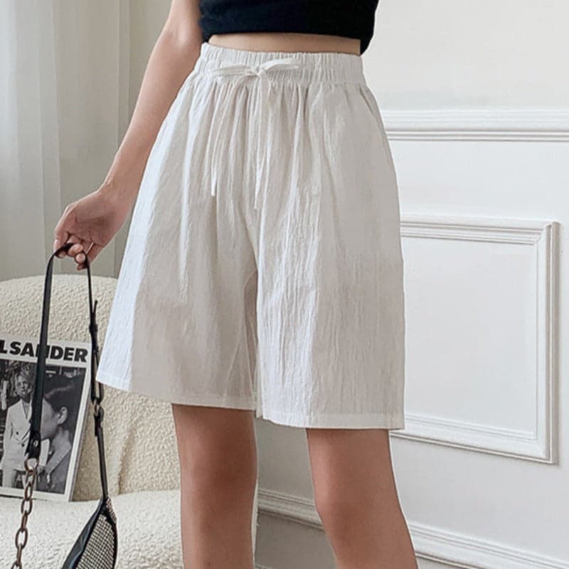 Women's Shorts to Knee – Relaxed Fit – Elastic and Drawstring – Natural Fibers