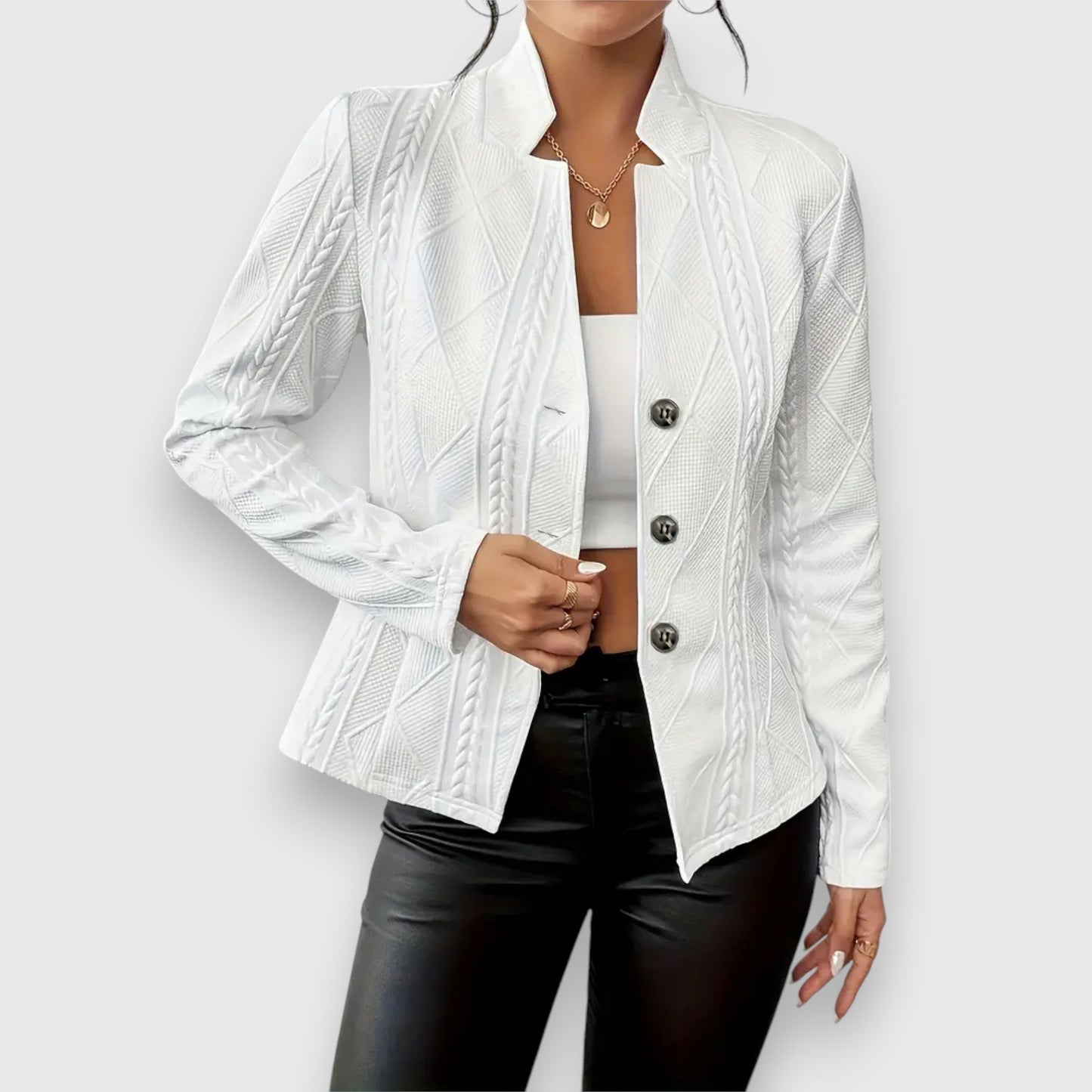 Women's Blazer Jacket – Structured Fit – Soft Knit – Textured – Hip Length – Buttons