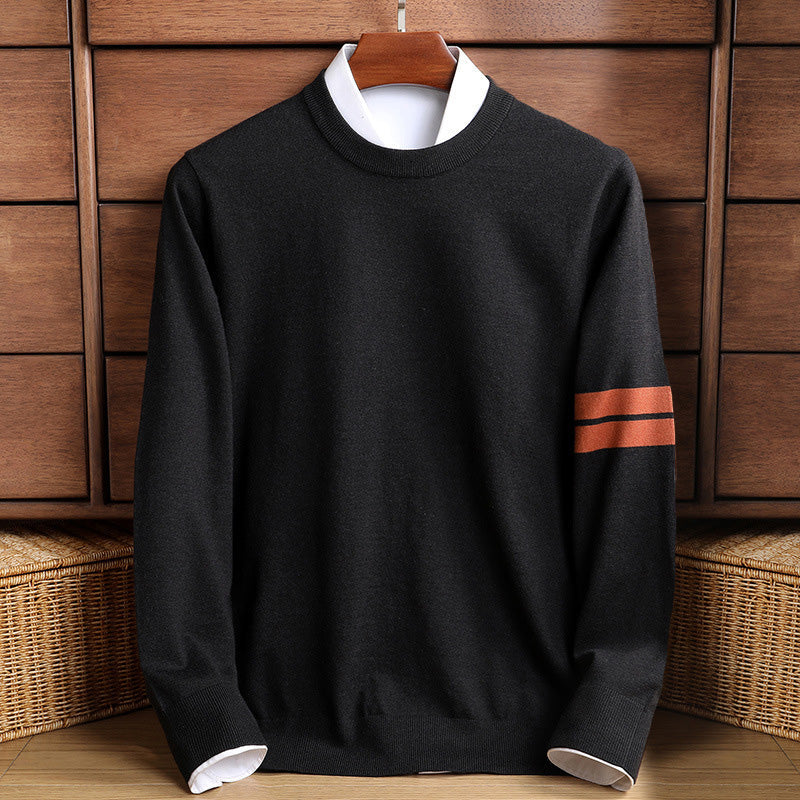 Men's Sweater – Classic Fit – Wool Blend – High Neck – Stripe Detail – Ribbed Edges