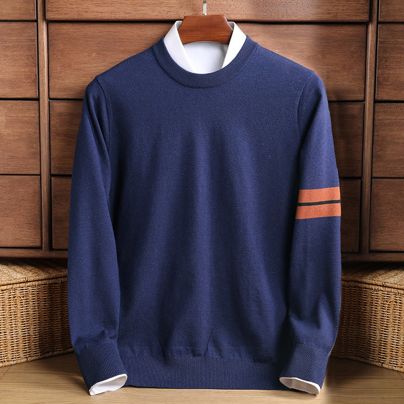 Men's Sweater – Classic Fit – Wool Blend – High Neck – Stripe Detail – Ribbed Edges