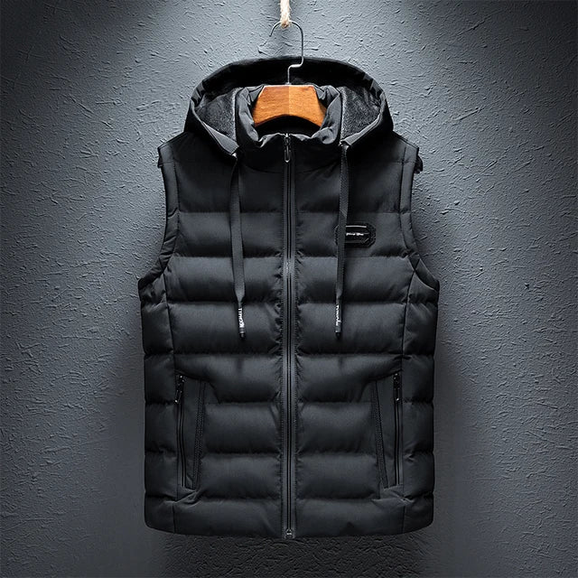 Men’s Vest - Quilted Woven Fabric - Regular Fit - Stand-Up Collar With Hood