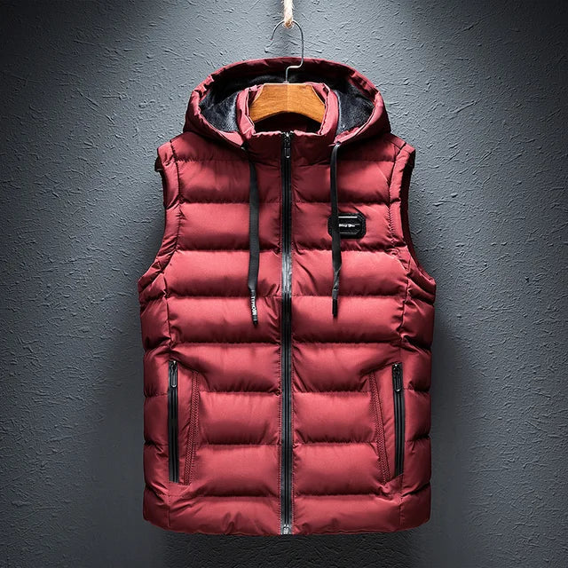 Men’s Vest - Quilted Woven Fabric - Regular Fit - Stand-Up Collar With Hood