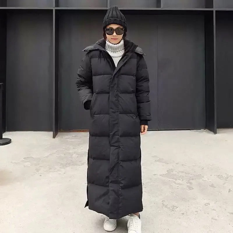 Women's Long Down Jacket - Padded Warm Puffer - Hood and Zipper - Loose Fit