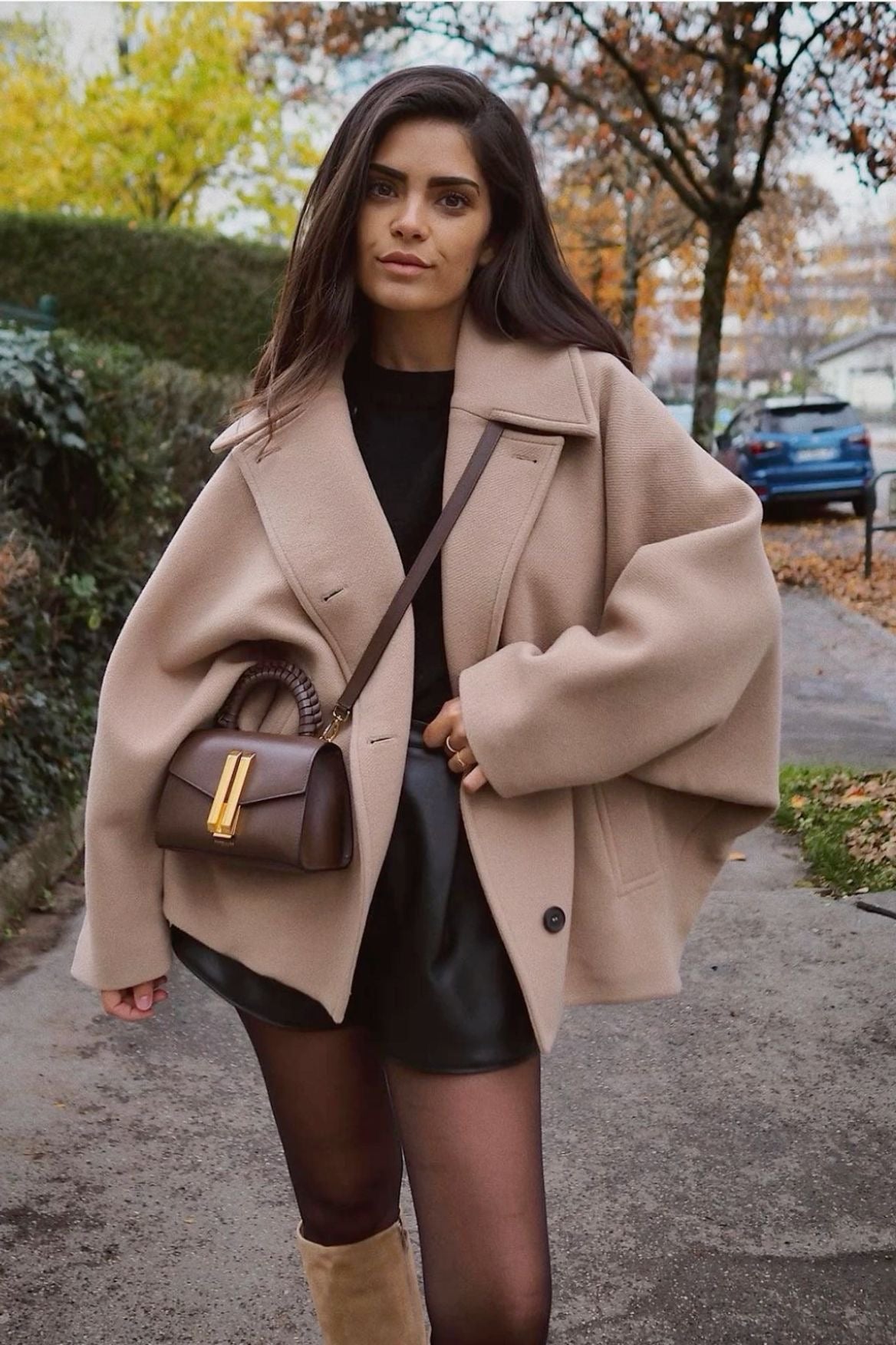 Dame Kåpe - Oversized Passform - Ullblanding - Dobbeltspennet - Notch-Lapel
