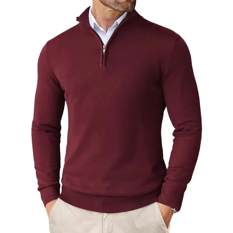 Men's Sweater with Zipper Collar – Cotton Blend – Regular Fit – Ribbed Edges