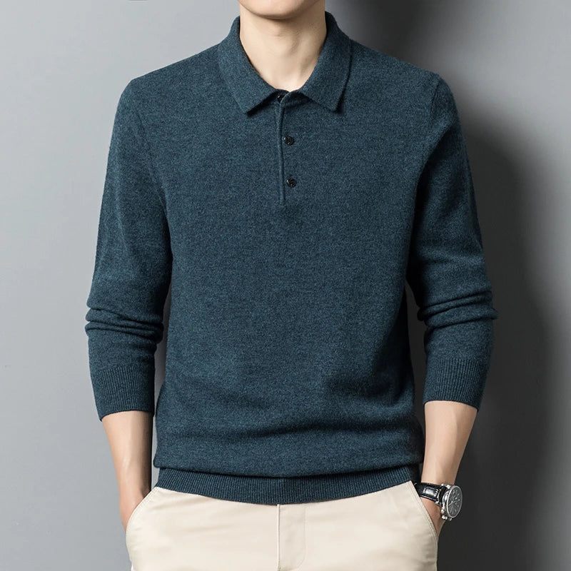 Men's Sweater with Polo Collar – Wool Blend – Regular Fit – Ribbed Edges – Three Buttons