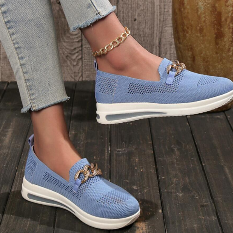 Women's Loafers – Soft Knit – Slip-on – Decorative Chain – Comfortable Style