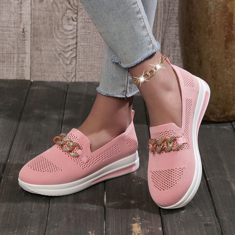 Women's Loafers – Soft Knit – Slip-on – Decorative Chain – Comfortable Style