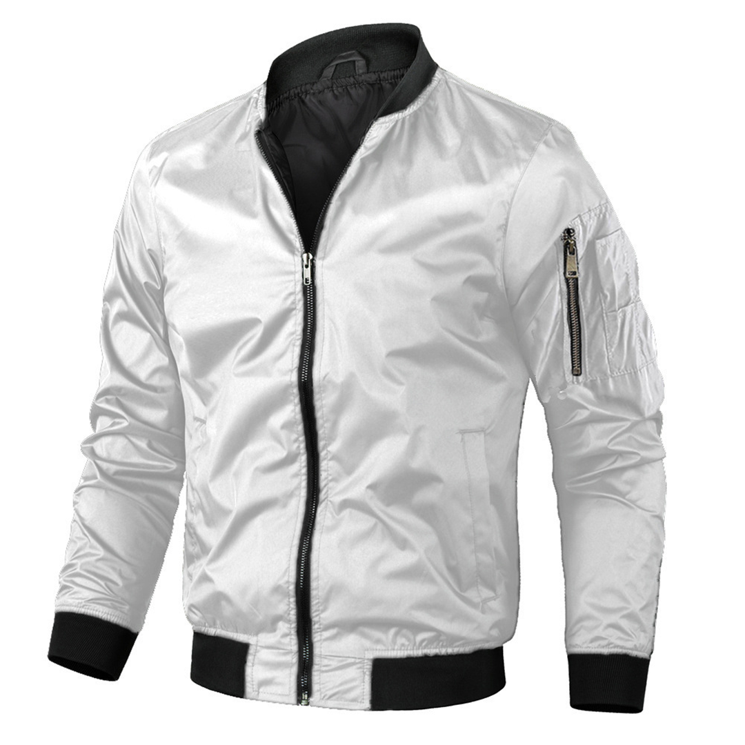 Men's Bomber Jacket – Light Fabric – Regular Fit – Zipper – Ribbed Edge